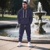 Mens Winter Fleece Hooded Tracksuit Casual Solid Color Sweatshirt Pants Set