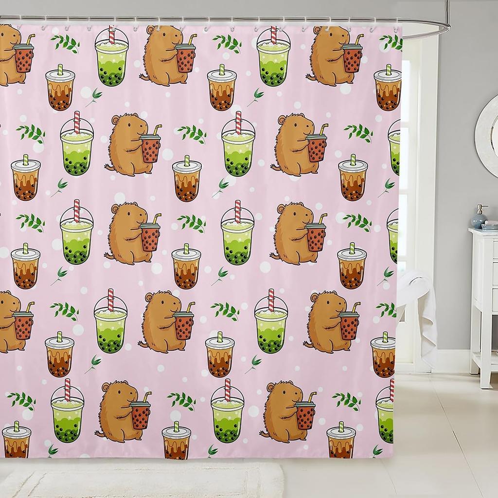 Funny Capybara Shower Curtain Waterproof Polyester Fabric Lovely Nature Wildlife Bath Curtain Japanese Style Bathroom Decor