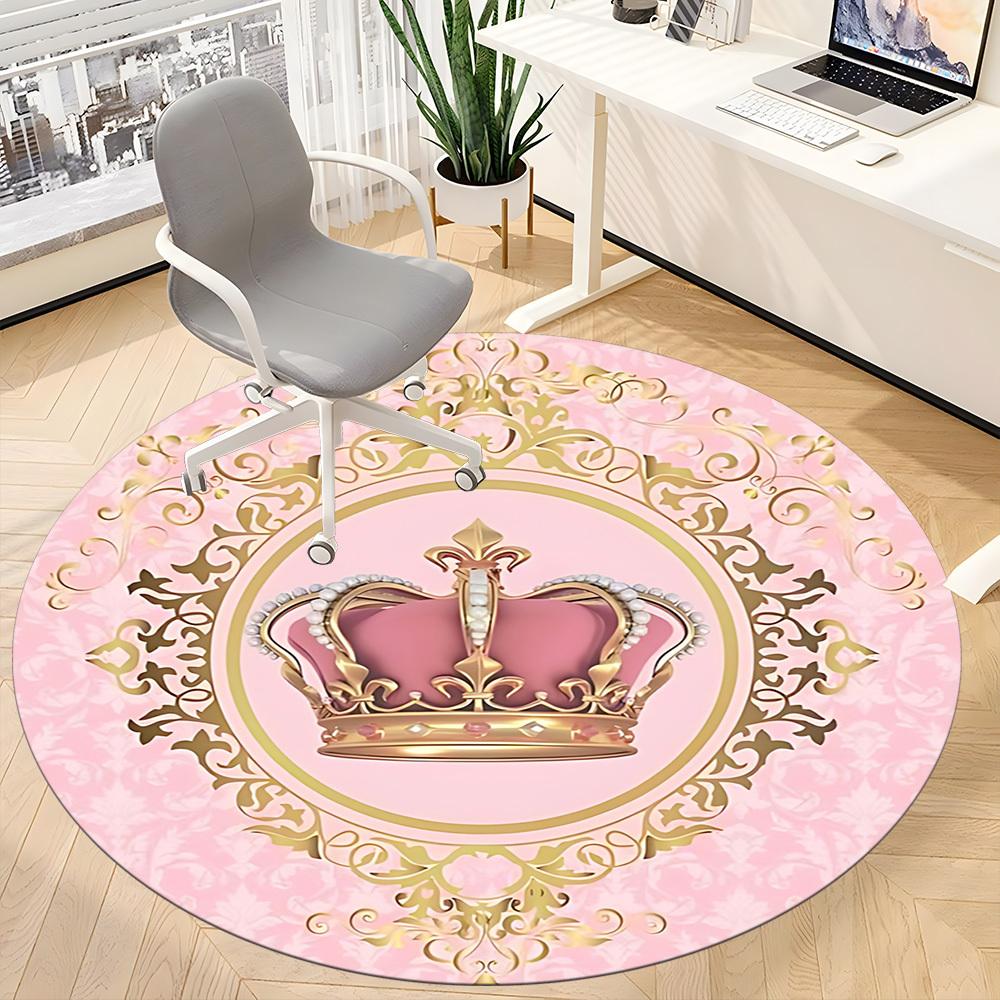 1pc Crown PrintChair Carpet for Office, Indoor Non-Slip Washable Polyester Fiber Carpet, Mat For Office, Machine Washable
