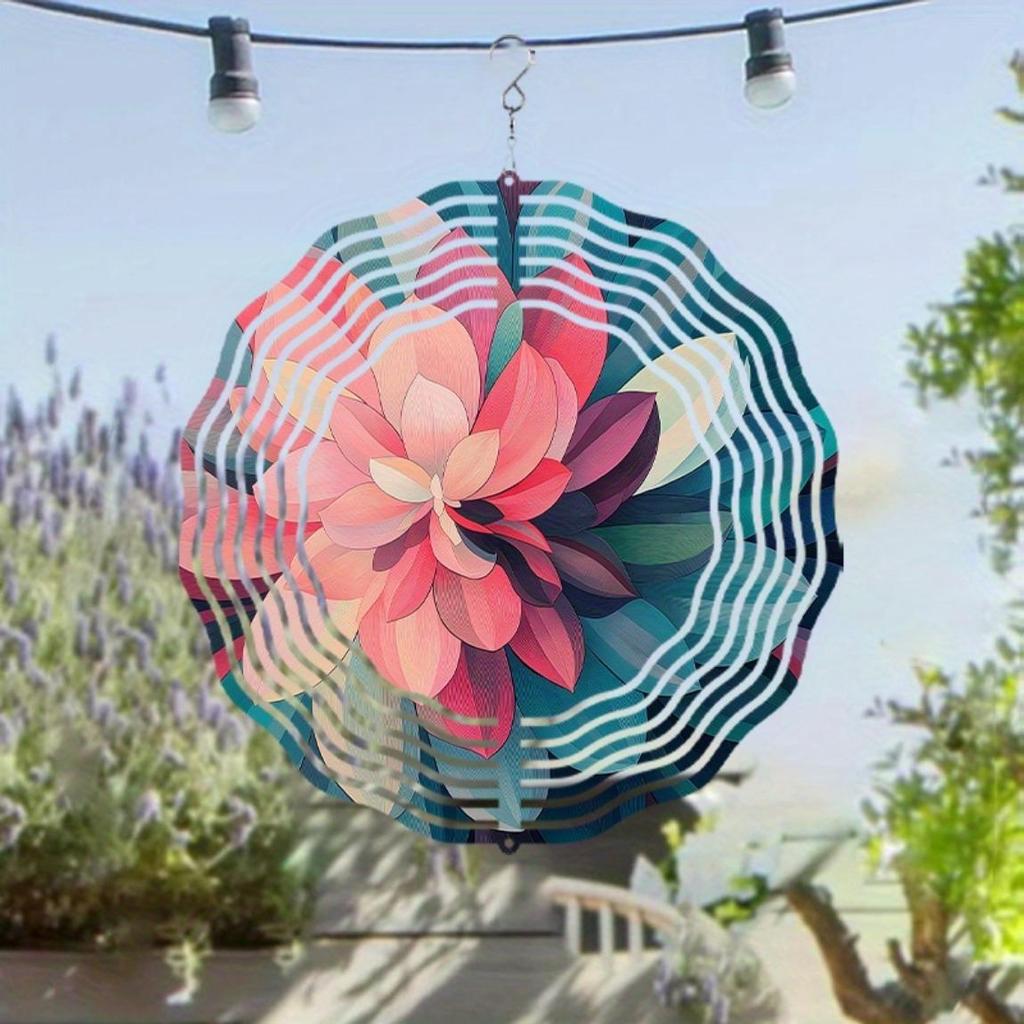 Vibrant Lotus Flower Wind Chime with 360 Rotation Colorful Metal Art Decor for Garden Balcony All Seasons Gift No Battery Needed