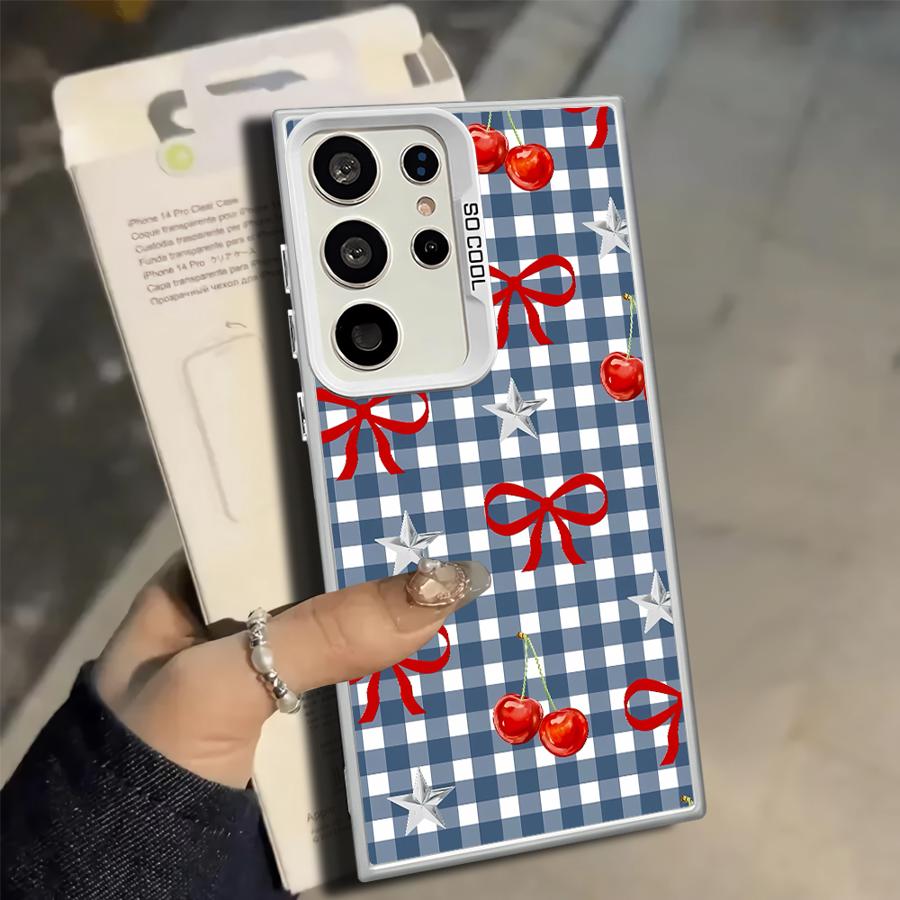 

Cherry Checkered Pattern Case for Samsung Galaxy S25 S21 S25Edge S24 FE Note 20 Ultra S22 S23 S23 Ultra S20 Plus Phone Cover Galaxy S25+