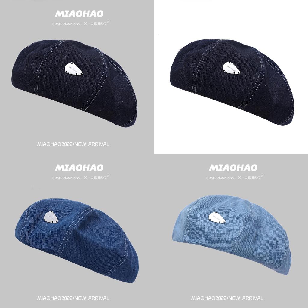 Trendy Retro Denim Beret For Women Versatile Fashionable Warm Winter Hat