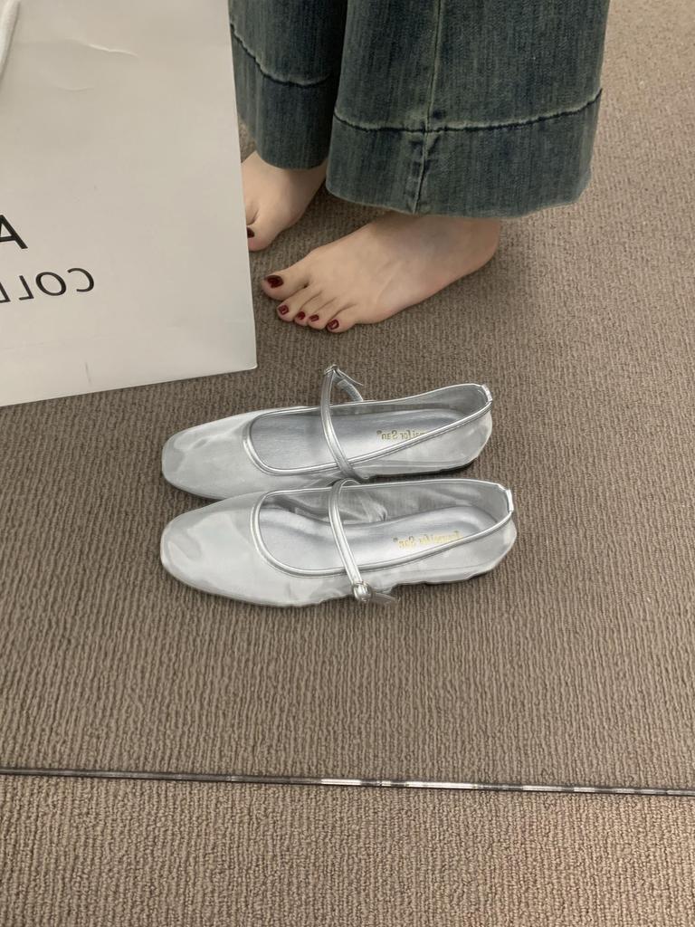 Niche design sense breathable mesh gold single shoes women's shoes 2025 summer new French beautiful ballet shoes