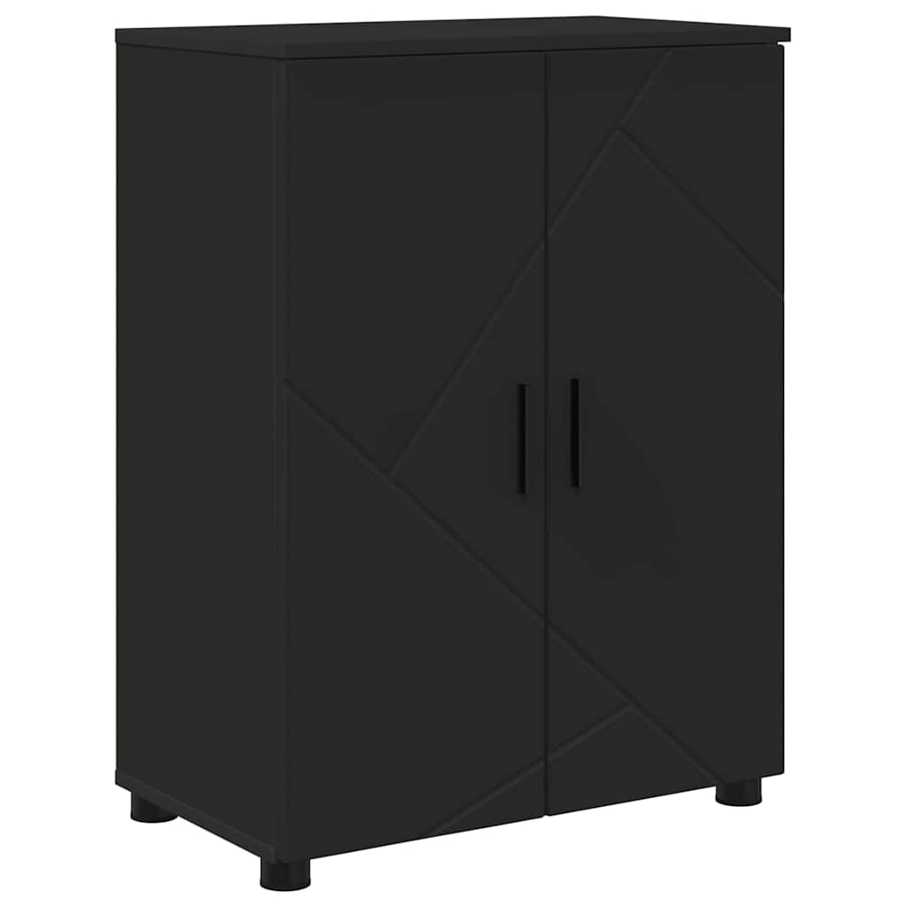 Bathroom Furniture Set with Door 4 Pcs Black Plywood and Metal