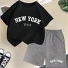 2026 New Kids Boys Girls New York Letter Pattern Polyester T-shirt+Shorts 2-Piece Set Casual Daily