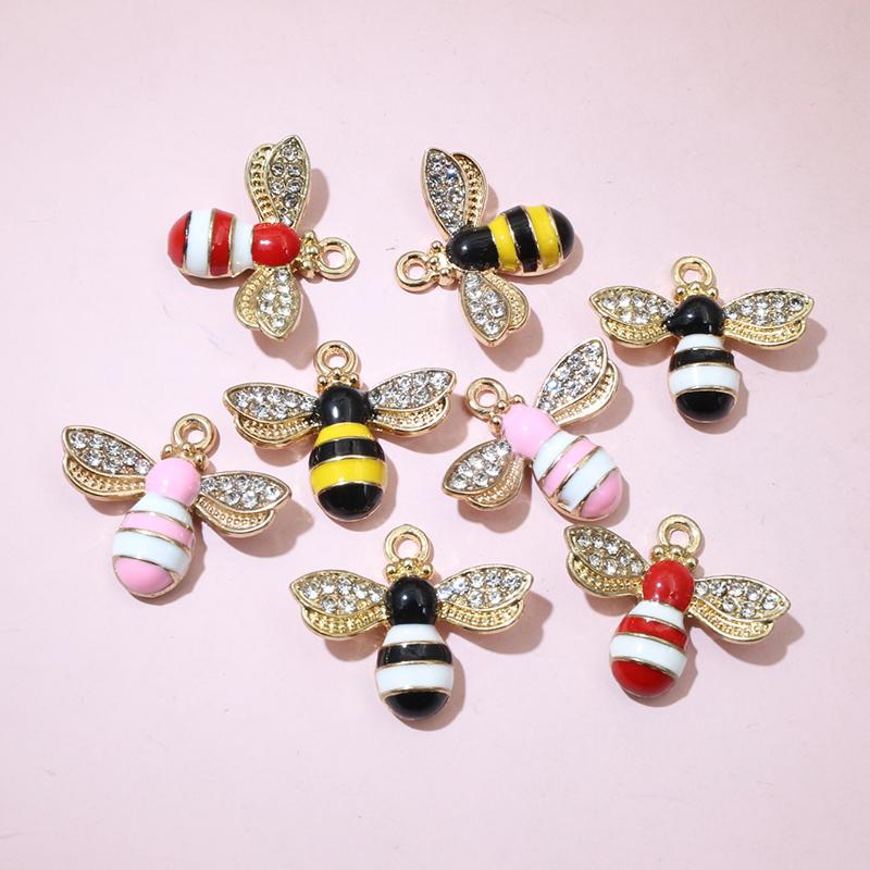 10pcs Enamel Bee Charm Pendant Alloy Metal DIY Jewelry Making Accessories Findings for Necklace Earrings Bracelets