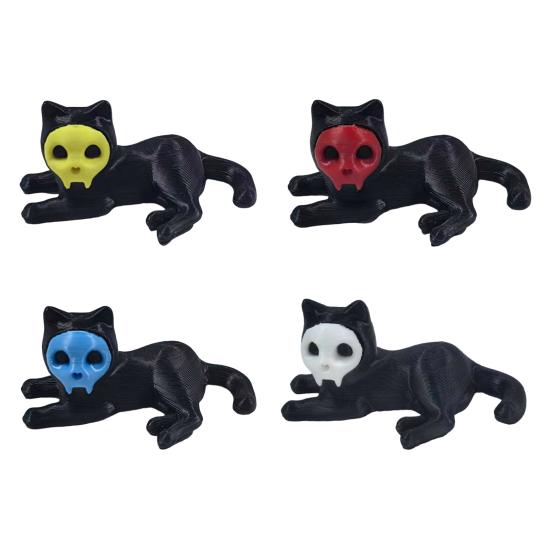 Cat Pen Holder 3D Printed Black Cat Ornament Cat Figurine with Detachable Skull Mask for Home Office Desk Halloween Decoration