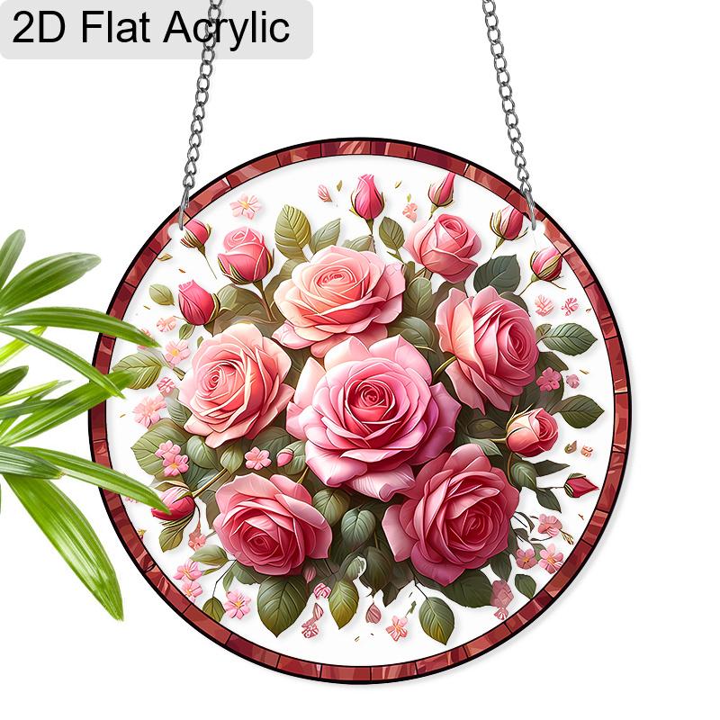 

Acrylic Pink Rose Suncatcher Stained Glass Effect Window Hanging Ornament Flower Lover Gifts 20cm/7.87Inch