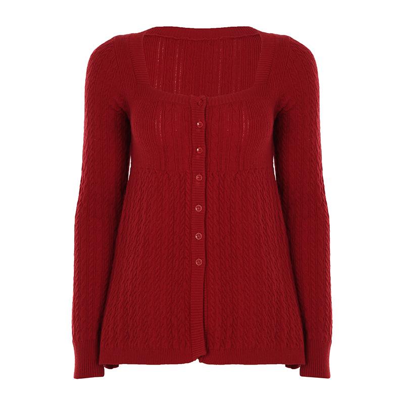 

Женский квадратный вырез Простой свитер Милая мода Похудение Возраст Рубашка S красный