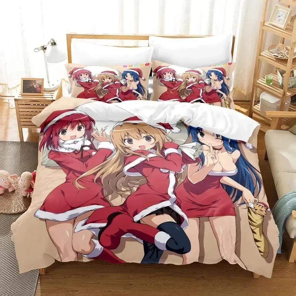 Comforter New Toradora Bedding Set Cartoon Anime Three-Piece Set Adult Kid Bedroom S 3D Kawaii Girls Roupa De Cama Casal