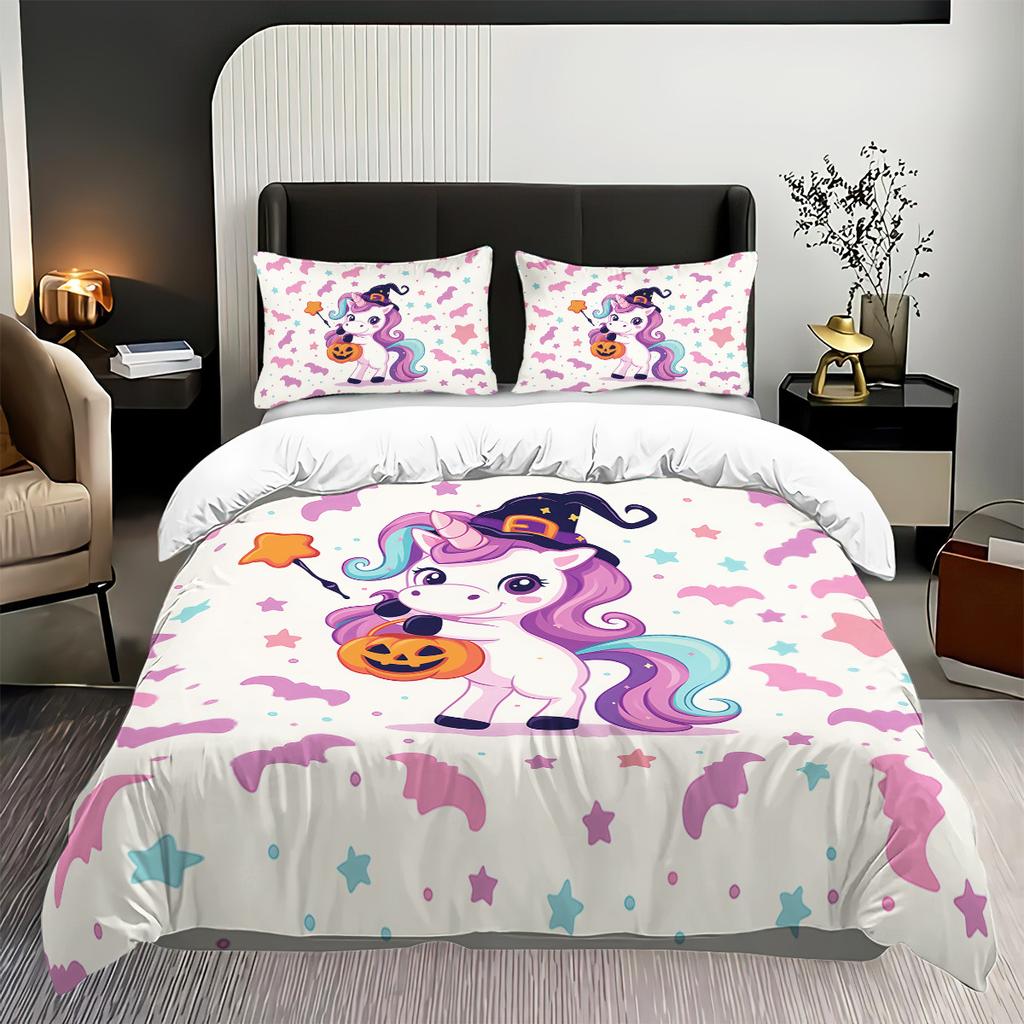 Unicorn Kids Bedding Set 3Pcs Duvet Cover & Pillowcases Bed Linen For Girls Fantasy Children'S Bed Cover Set Soft & Cute
