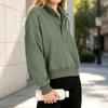Women's Casual Loose Fit Long Sleeve Sweatshirt with Half Button Placket for Fall Winter