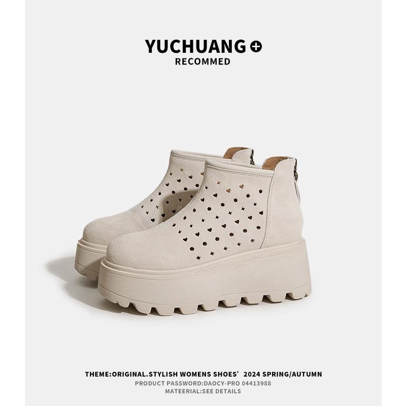 Cool Boots Women's Thick Soles Increase In Height, One Pedal Cigarette Boots Summer New Non-slip Muffin Bottom Hollow Breathable Short Boots