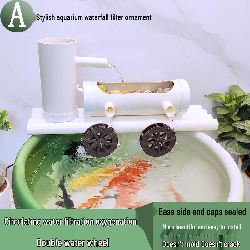 Runder Keramik-Fischtank-Wasserfallfilter & Sauerstoffpumpe Ornament