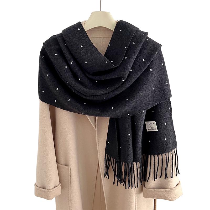 

1Pieces Korean Style Polka Dot Tassel Warm Scarf Fashionable Versatile Simple Generous Scarf Mountaineering Scarf one size чорний