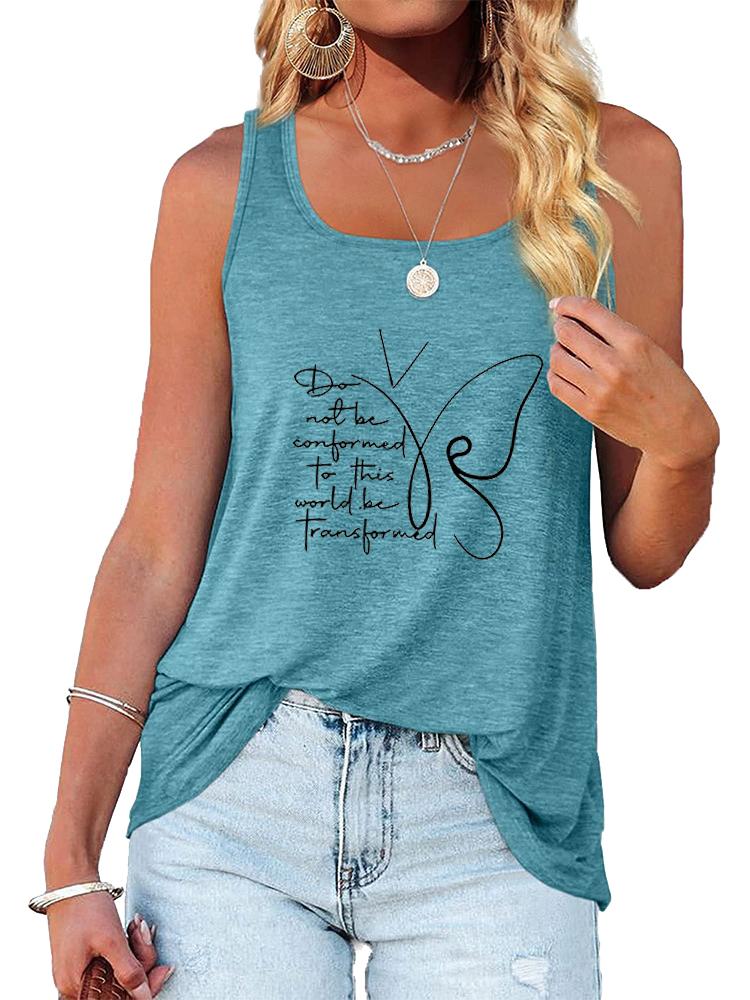 Women Fashion Round Neck Print Sleeveless Shirt Summer Casual Loose Tank Top