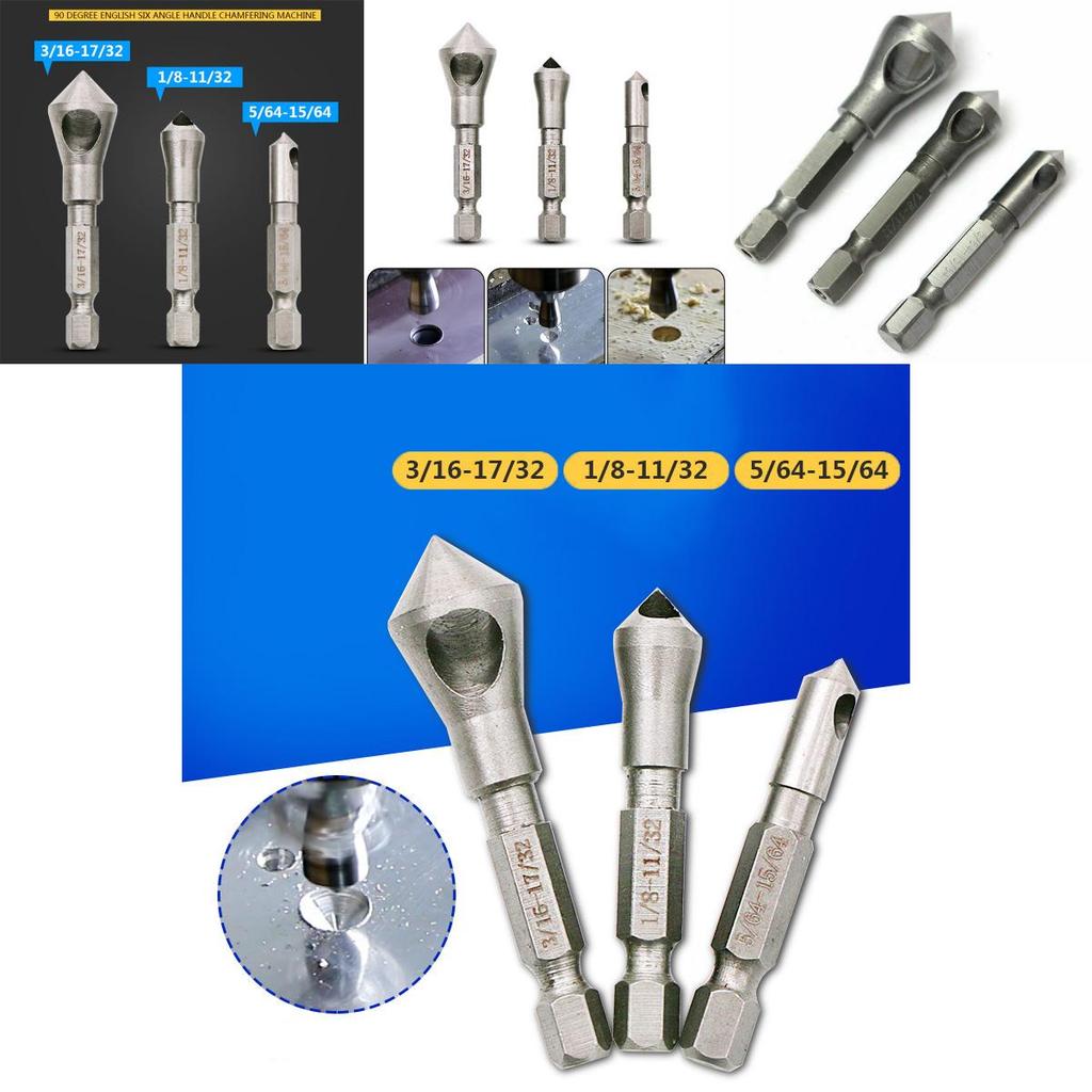 Versatile 3pcs Countersink Drill Bit Set With Smooth Surface And Hex Shank Design