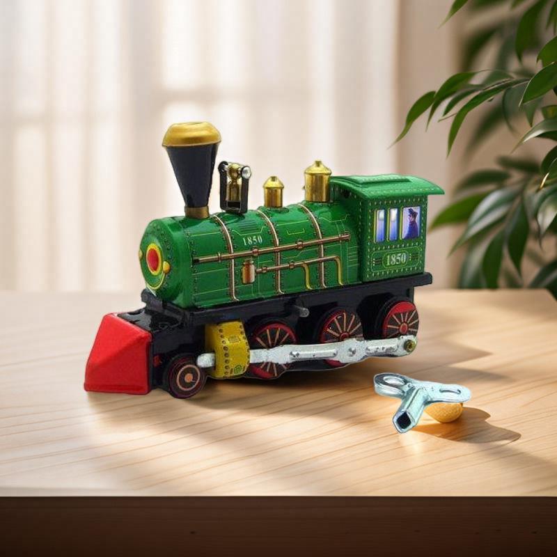 MS432 Creative Wind-up Steam Locomotive Model: Ornamental Tin Plate for Photography Props & Gifts MS432