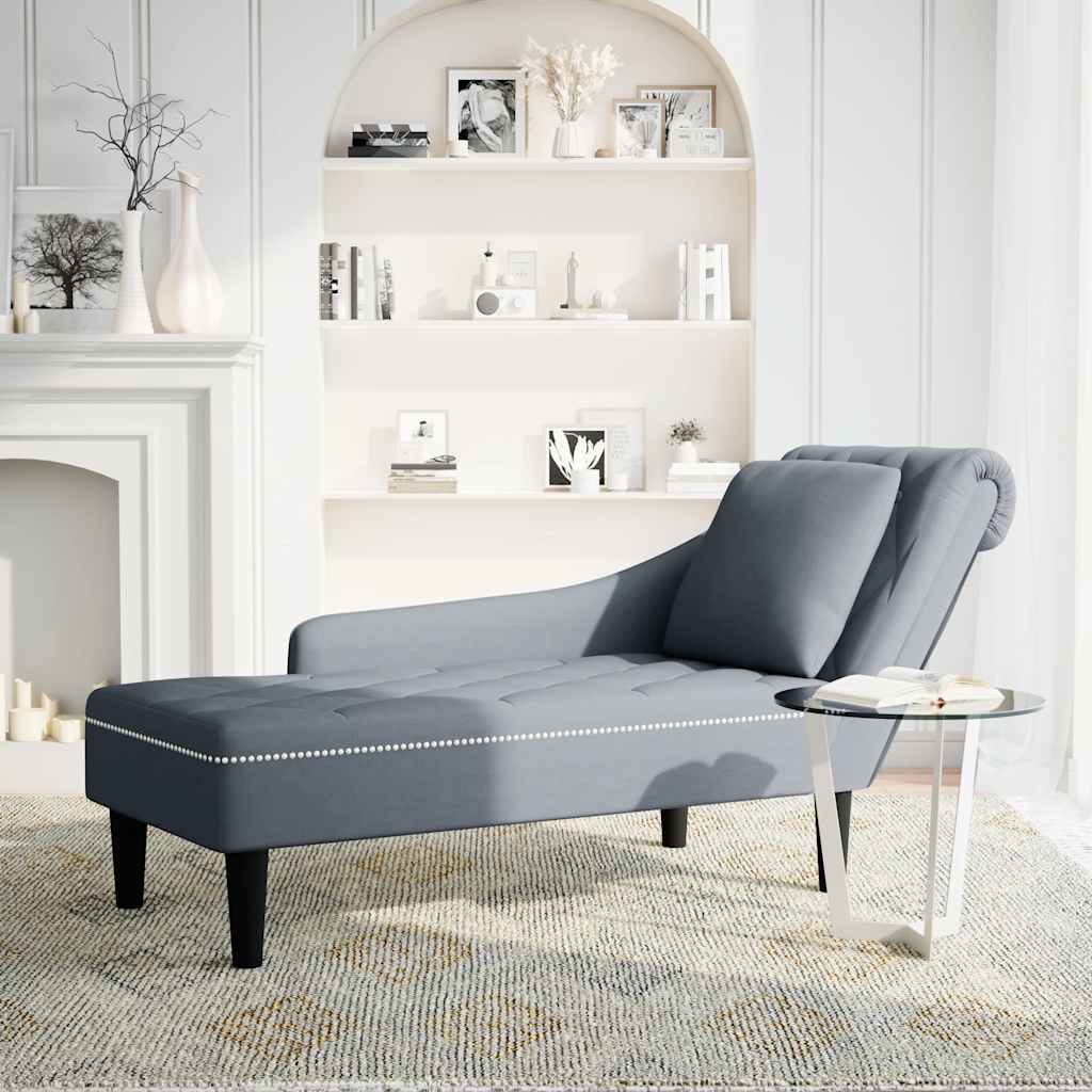 Vidaxl Chaise Longue With Cushion, Dark Gray, Velvety