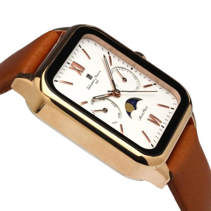 [Salvatore Marra] Watch Moon Phase Square Multi-Calendar Waterproof Business Formal Men's Leather Strap Limited Edition Pink Gold White