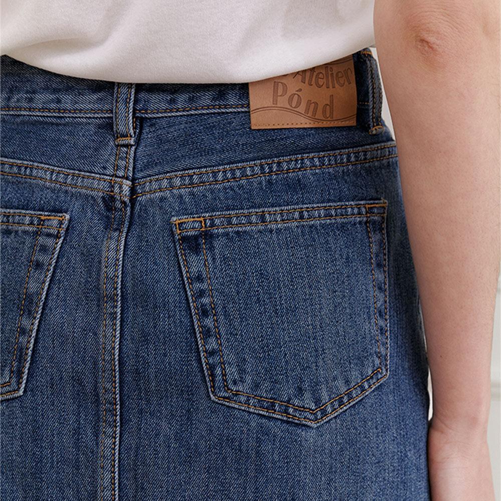 Hauseuobeupondeu Kaihara Fabric Denim Skirt(Light Blue, Mid Blue)