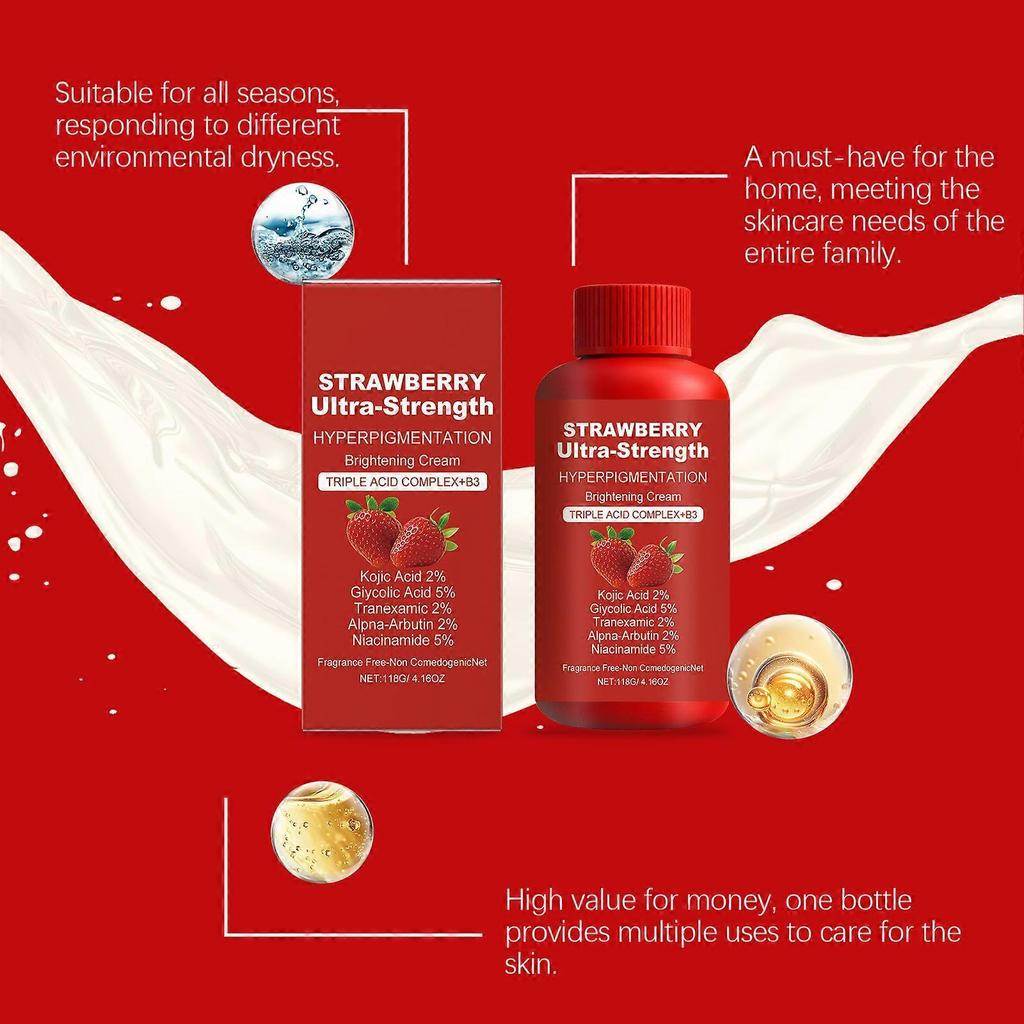 Strawberry Body Cream, 4oz Dual Pack Moisturizing Skin Cream for Sensitive Skin