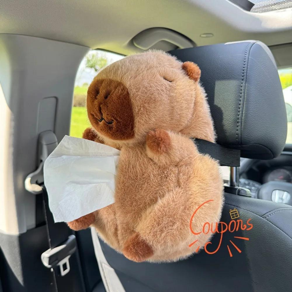 Cute Plush Capybara Car Tissue Box Car Armrest Box Creative Paper Drawing Box Multi functional Hanging Tissue Kawaii Anime Toys