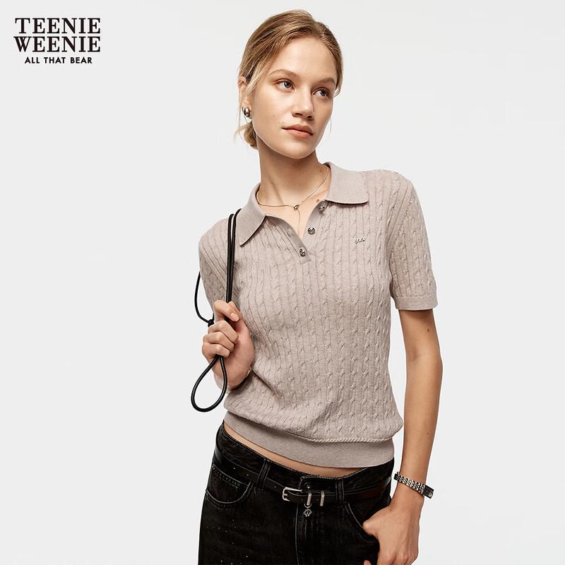 Teenie Weenie Women's Short Sleeve Polo Bear Knit Top