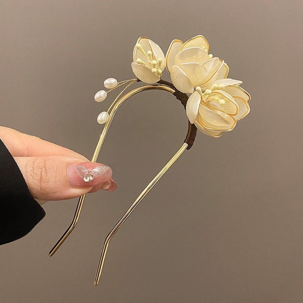 New U Shape Hair Clip Flower Design Alloy Hair Pin Magnolia Elegant Decorative Headwear Hairstyle
