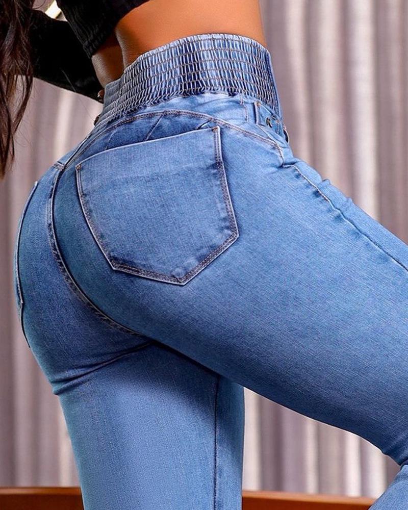 2025 Women's European & American Style High Waist Stretch Skinny Flare Denim Pants
