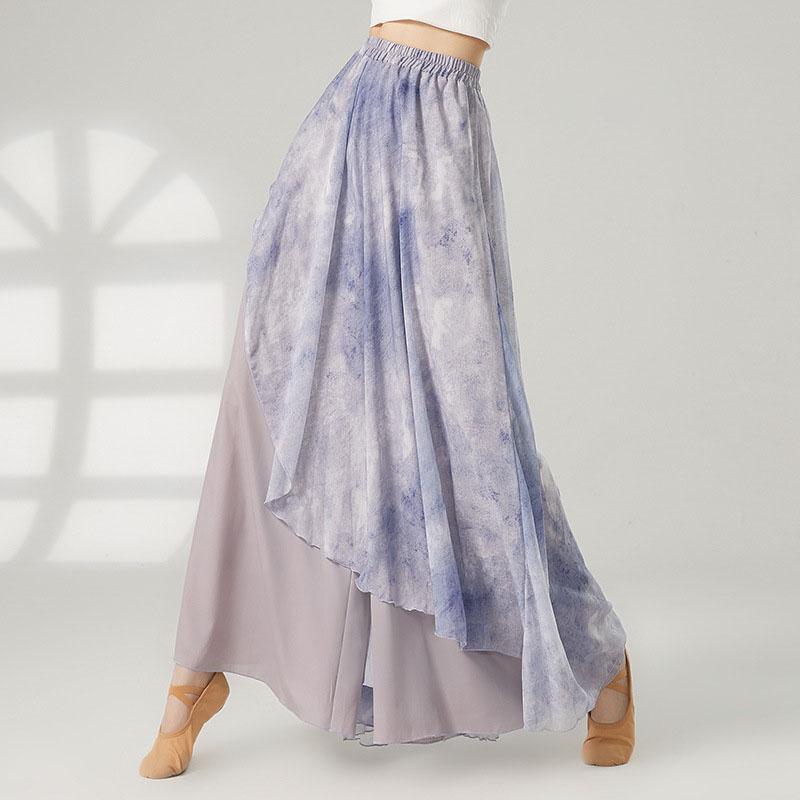 

Women Classical Dance Pant Spliced Skirt Wide Leg Elegant Trousers Loose Chinese Training Costume Casual Dancewear XS фіолетовий