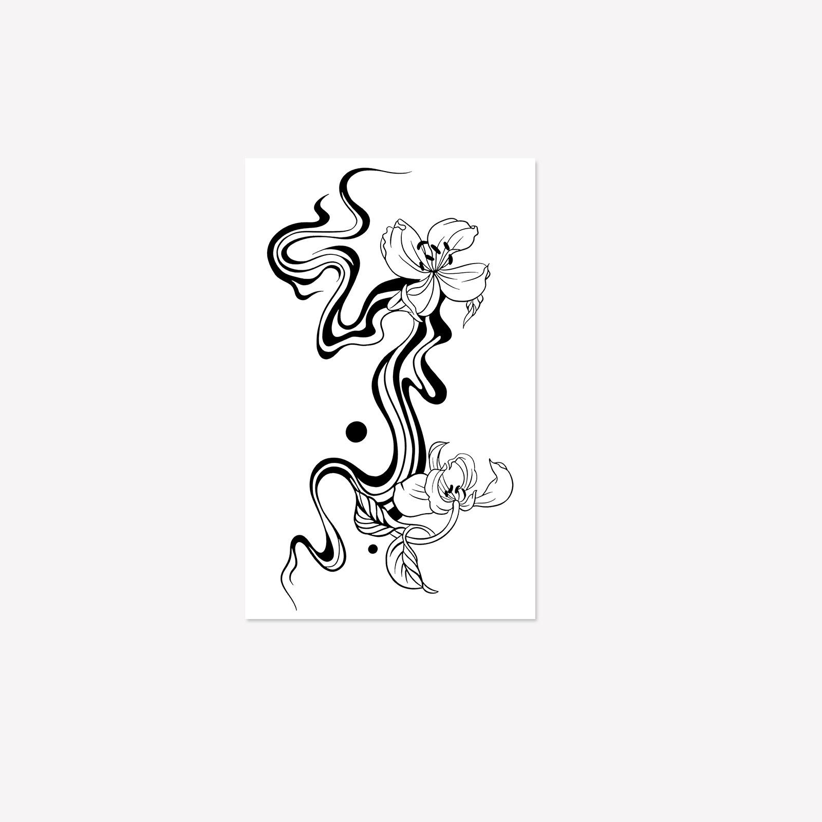 Premium Wind Personality Dark Simple Flower Ribbon Collarbone Tattoo Sticker 12*19