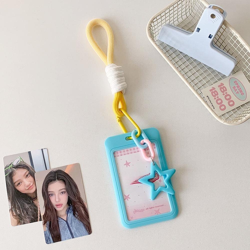 1Pc Cartoon Star Card Holder Candy Color ID Card Sleeve Keychain Hand Rope Identity Credit Cover Case Bank Bus Card Case