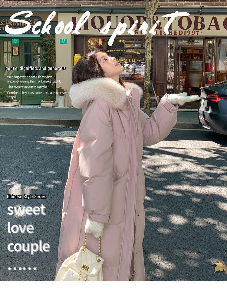 Women's Knee-Length Down Jacket with Large Fur Collar - Loose, Thick, Winter Coat 2026