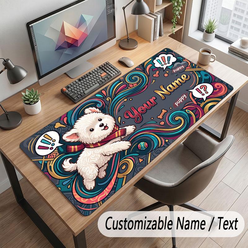 Dog Theme Customized Mouse Pad Personalized Print Name Text Desk Mat For Home Office Table Decor