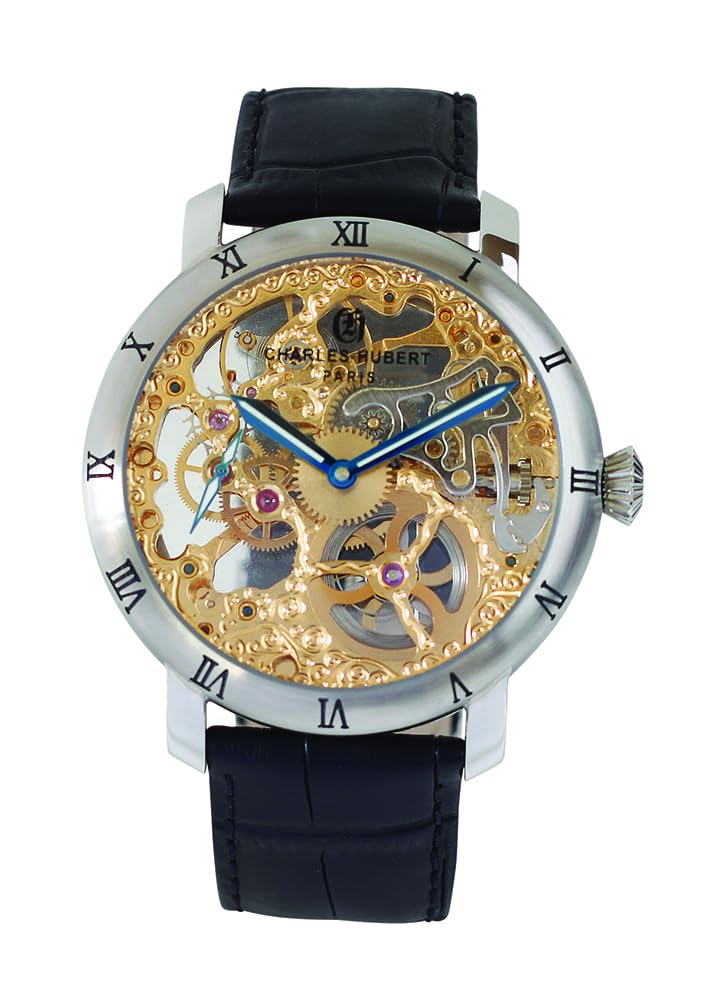 

[Charles Hubert] Mechanical Manual Winding Skeleton Watch 4038-D Men s Black