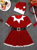 Children Girls Christmas Mrs Santa Claus Cosplay Costumes Holiday Festive Suit Party Fancy Dress with Hat Set