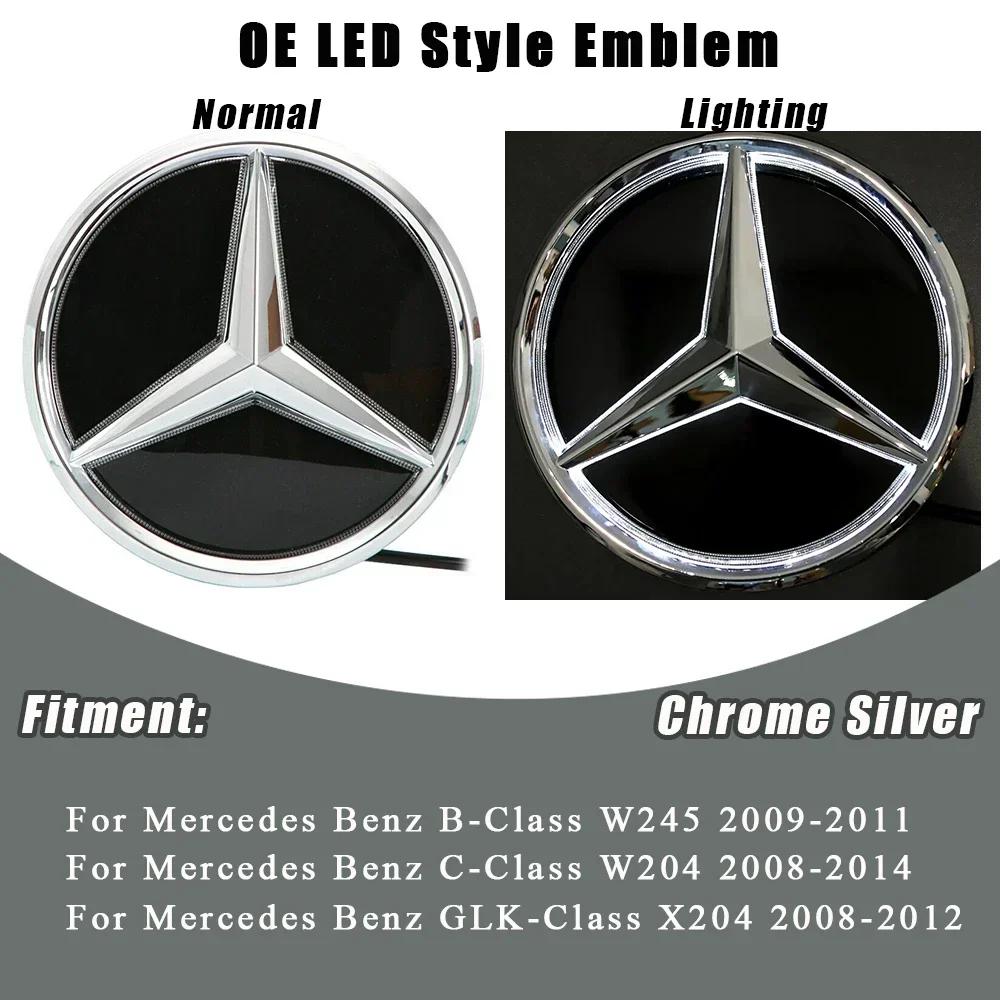 Car Front Grilled Star Emblem LED Illuminated Logo Glossy Black Border and Chrome Silver For Mercedes Benz W204 W245 X204 Class