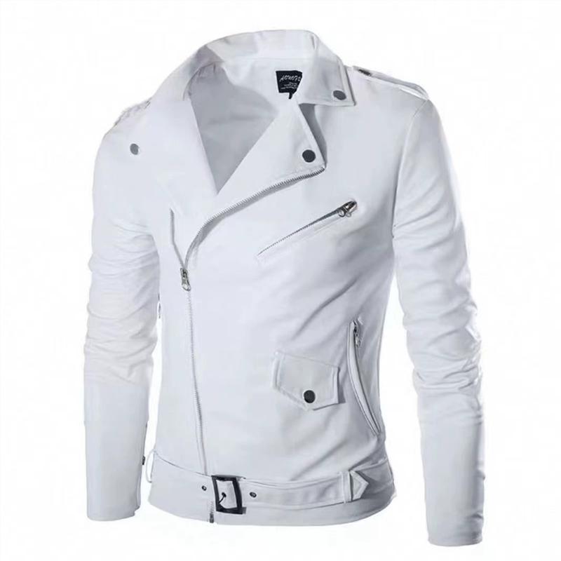 Spring Autumn Men's Leather Jacket Lapel Lace Up Leather Coat High Quality Fashion Casual Motorcycle Jackets Men