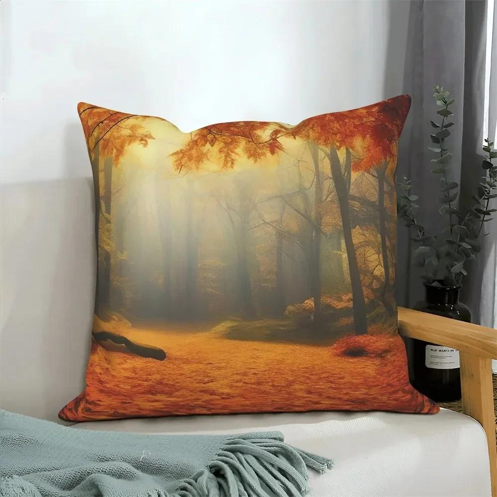 Autumn Scenery Home Decoration Cushion Cover Autumn Leaf Forest Print Sofa Decoration Pillow Cover