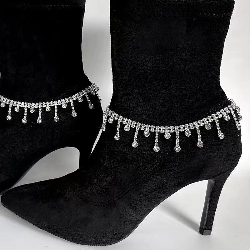 High-End Rhinestone Tassel Anklet: European & American Fashion Jewelry