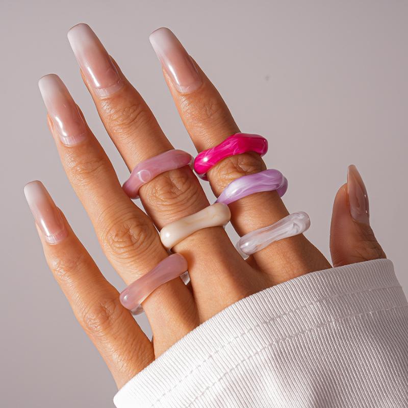 5/6 szt. Kolorowy zestaw pierścionków z żywicy akrylowej Geometryczny Okrągły Pierścionek do układania Prostota Indywidualność Bohemskie Pierścionki na palce Biżuteria Prezenty