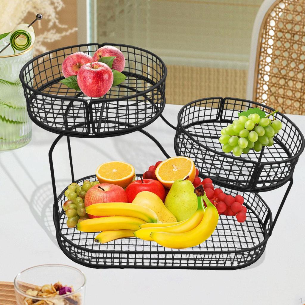 Countertop Fruit Basket 3 Tier Large Capacity Multipurpose Organizer Metal Mesh for Snack