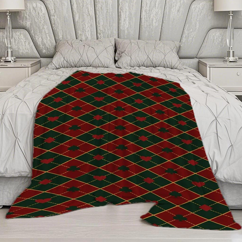 Argyle Pattern Blanket Microfiber Flannel Cover Blanket Bedroom Living Room Sofa Soft And Comfortable Home Decoration