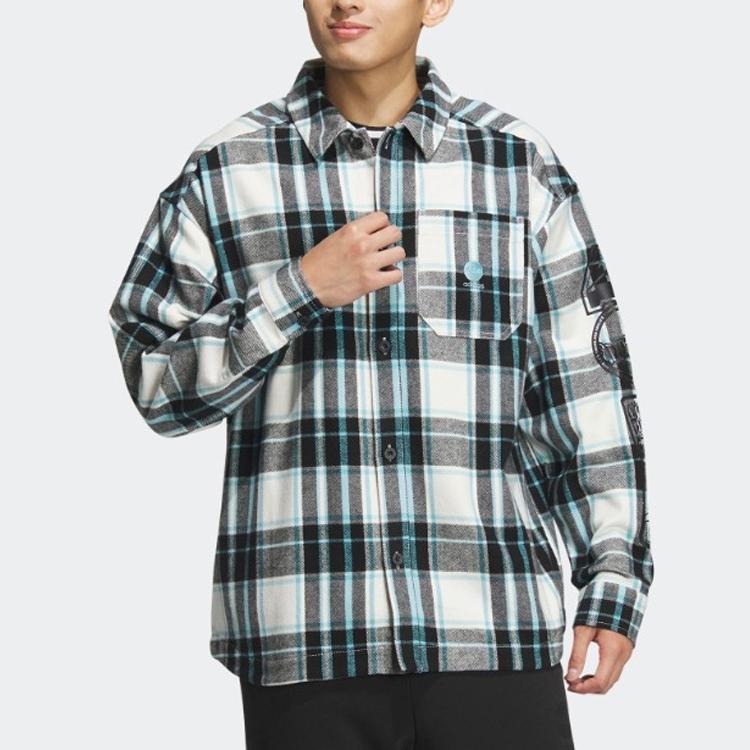 Adidas Neo Logo Embroidered Checkered Stripe Print Single-Breasted Jacket Men Jacket Black Vintage-Blue IA6842