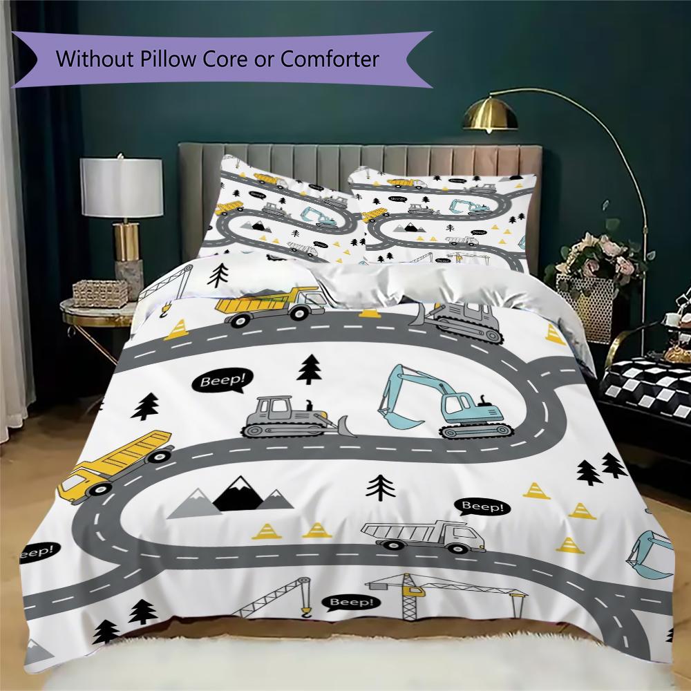 Cute Vehicle Pattern Bedding Uilt Set Uilt Cover Pillowcase Home Decoration Birthday Gift (1 * Duvet Cover + 2 * Pillowcase Without Core)45