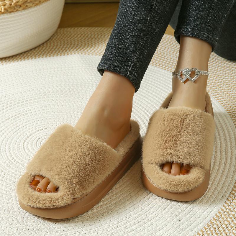 Fashion Fluffy Women's Slippers Home Winter Luxury Design Woman Shoes Flat Fashion Fuzzy Fur Slides Casual Indoor Elegant Plush Footwear