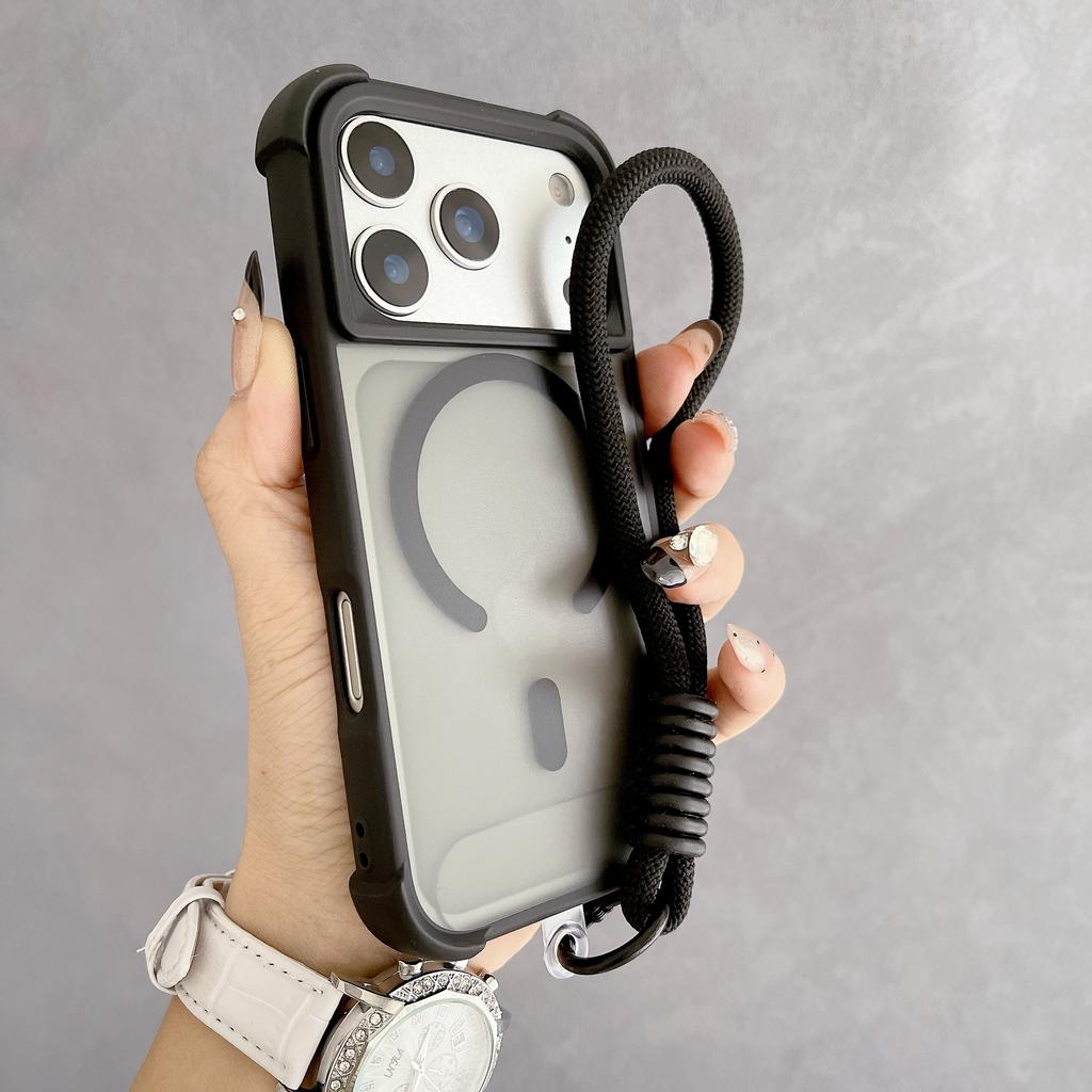 Orange skin-sensitive magnetic mobile phone case is suitable for Apple IP17promax four-corner anti-drop 16/15 hand rope portable 13.