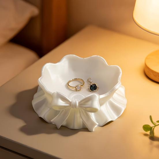 Cute Bow Jewelry Tray 3D Printed Ruffle Bow Trinket Dish Small Decorative Ring Holder for Earrings Necklaces Bracelet Watch Keys