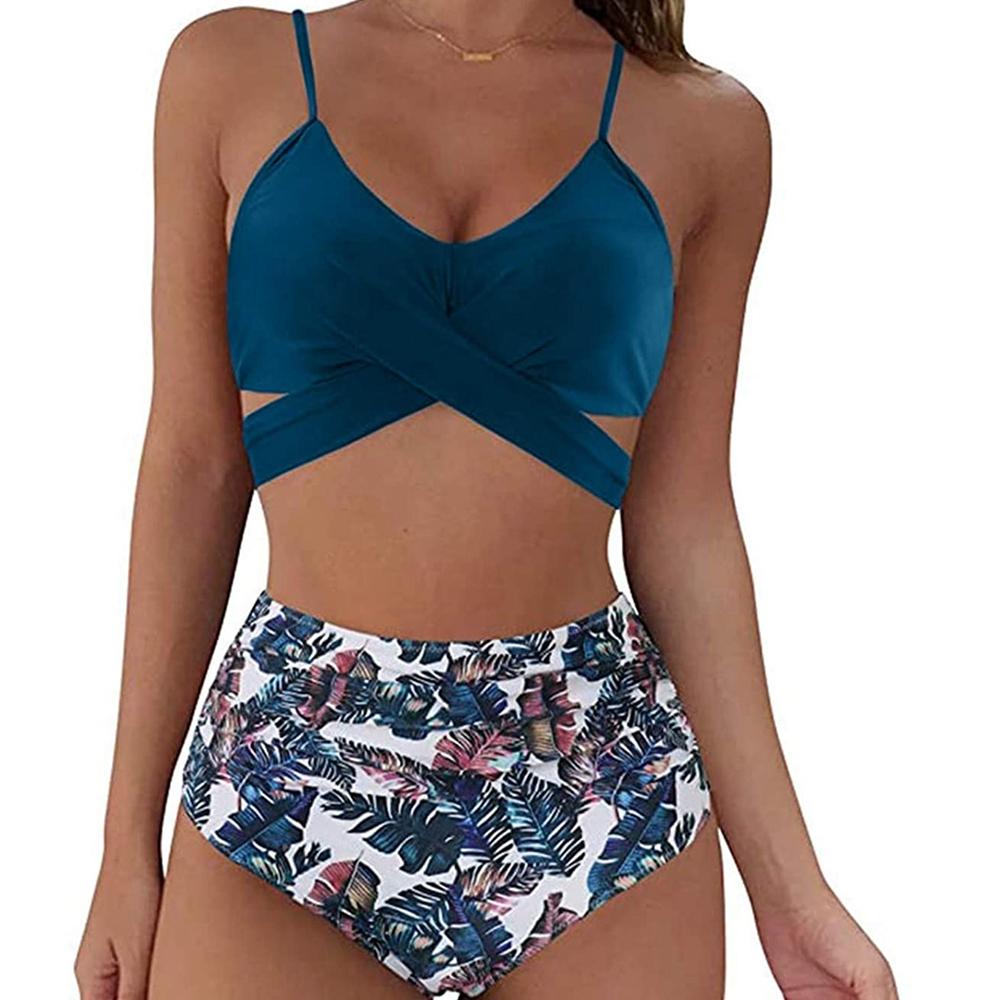 Hot 12 Colors Women Slim Bikini Sets High Waisted Sexy Swimwear 2 Pieces 2026 Solid/Floral Ruched Brazilian Swimsuit Cross Front
